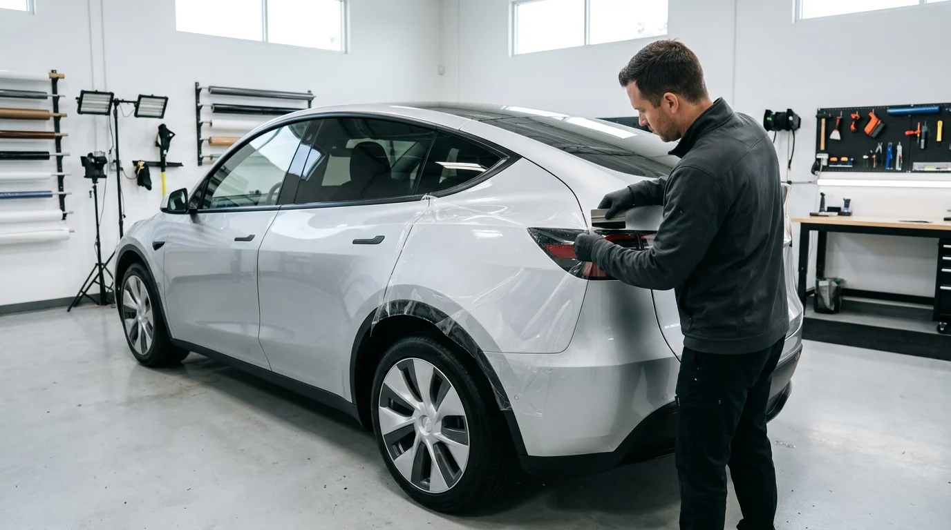 Modern leased car receiving a full-body PPF consultation