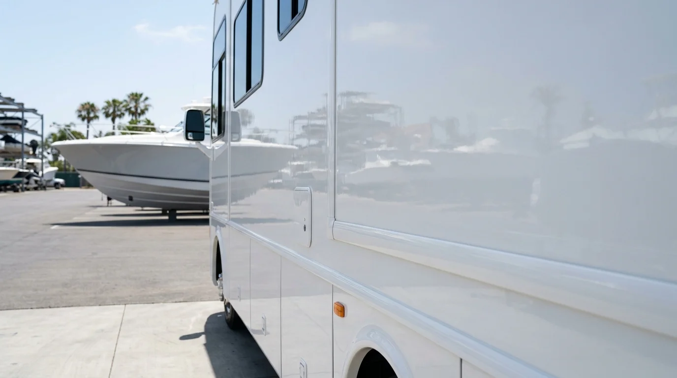 Ceramic-coated RV parked outdoors in Southern California