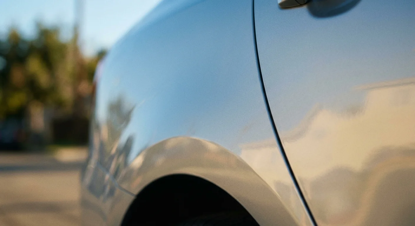 Scratched and chipped car panel beside a clean vinyl sample