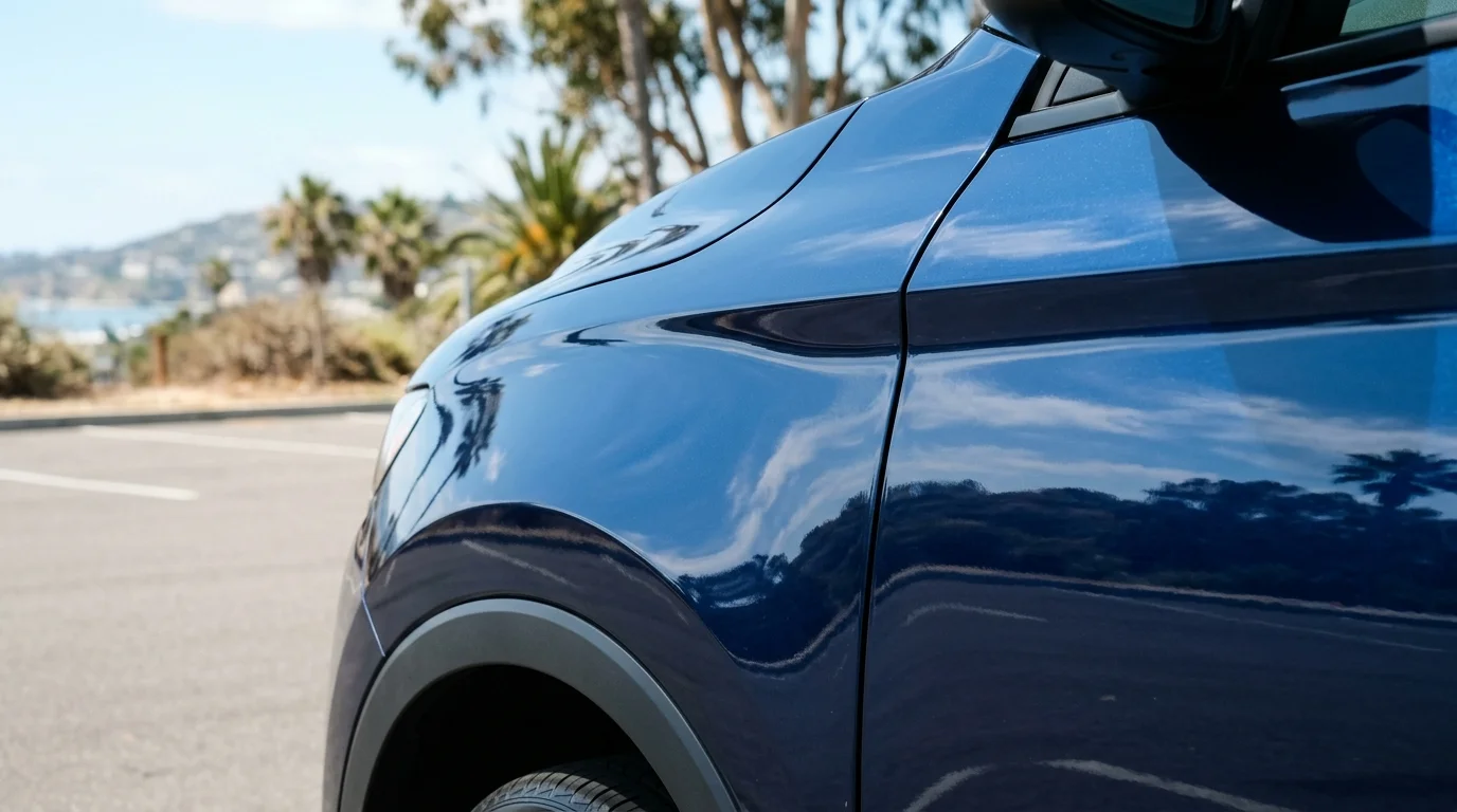 Detailing specialist comparing wet sanding and machine polishing on car paint