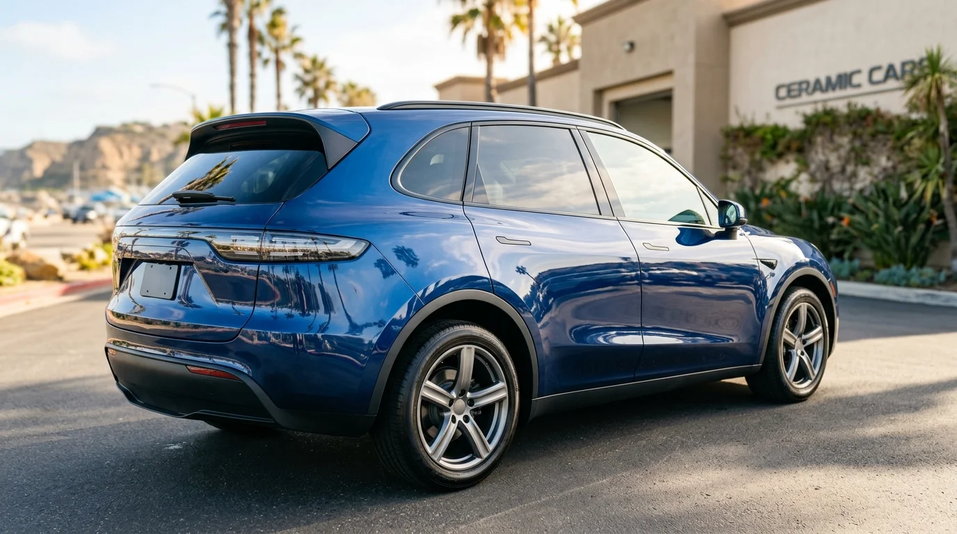 Car receiving a ceramic wash treatment in San Diego