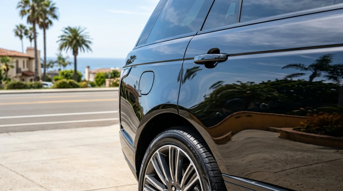 Mobile detailing specialist cleaning a car at a San Diego home