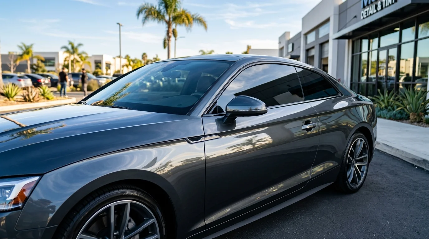 Car receiving window tint and ceramic coating in San Diego