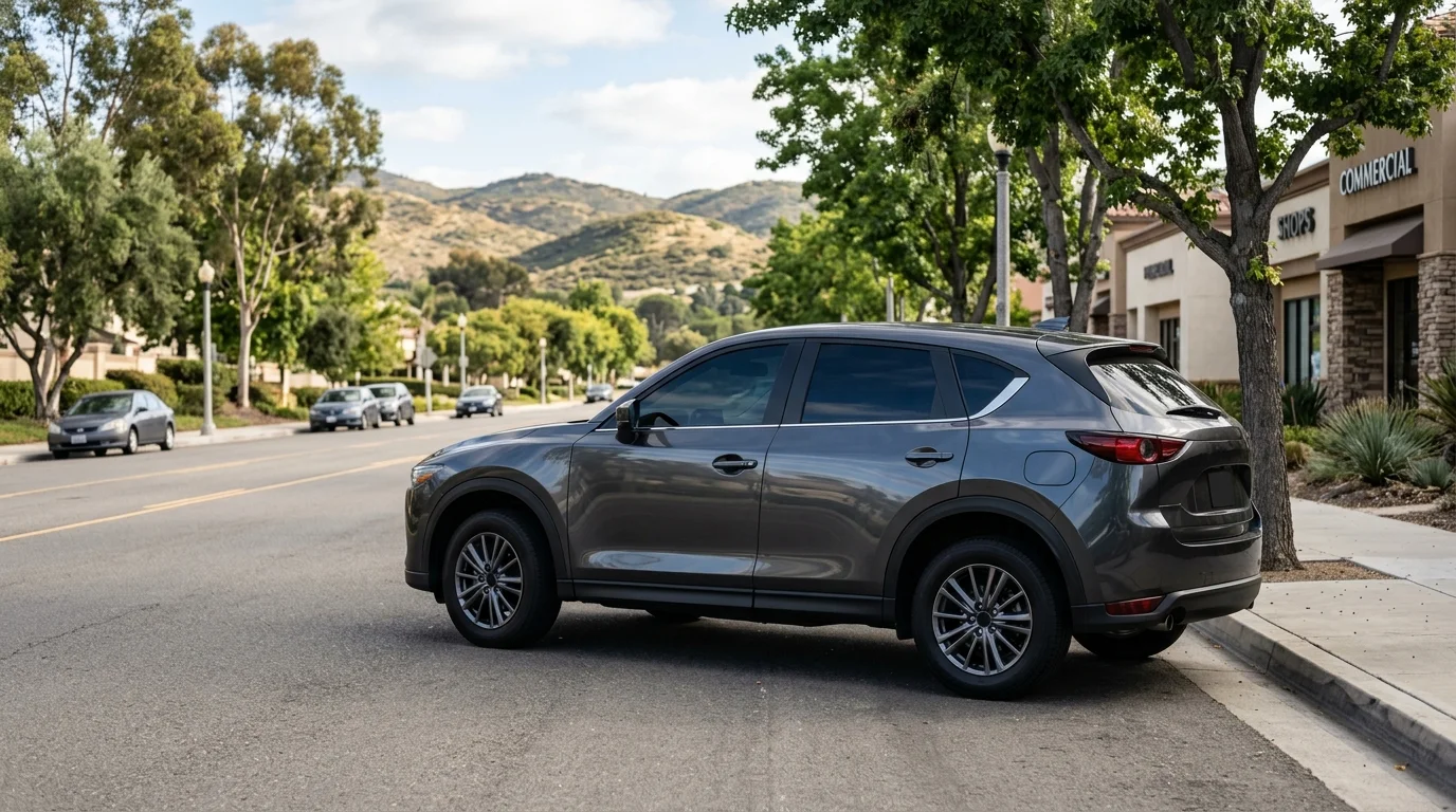 Modern car with tinted windows on a Poway street