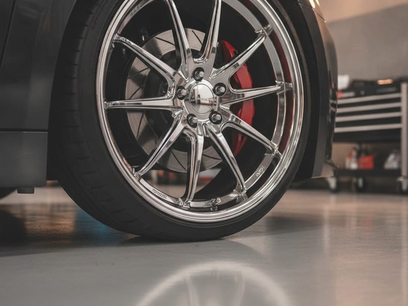 Ceramic coating being applied to alloy wheel and brake caliper at a San Diego County automotive shop